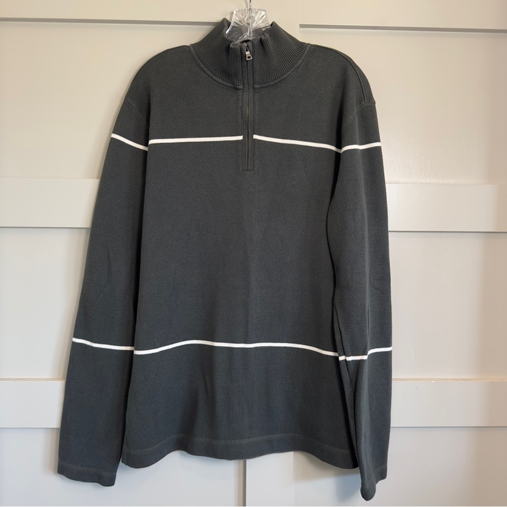 Banana Republic Sweater Pullover Quarter Zip Gray/Green Strip Men’s Size Large